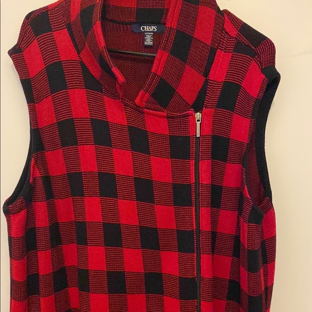 CHAPS Red and Black Plaid Vest